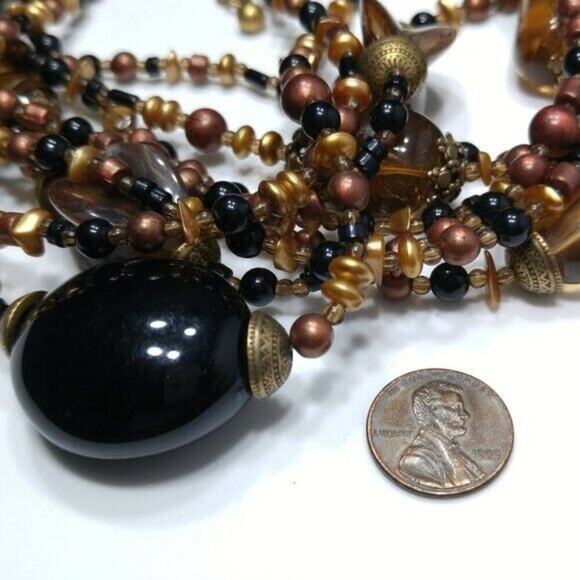 Chico's Lucite Multi-Strand Beaded Necklace, 9 Strand, Brown Black Gold, 20 Inch - Picture 8 of 12